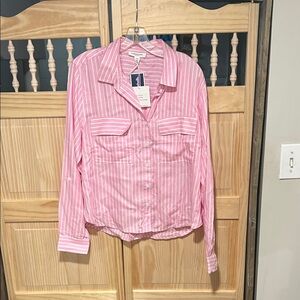 beachlunchlounge Pink and White Button-Down Shirt